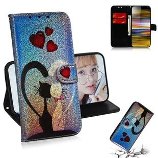 For Sony Xperia 10 Plus Colored Drawing Pattern Colorful Magnetic Buckle Horizontal Flip PU Leather Case with Holder & Card Slots & Wallet & Lanyard(Love Cat)