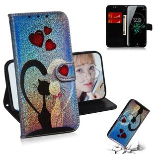 For Sony Xperia XZ3 Colored Drawing Pattern Colorful Magnetic Buckle Horizontal Flip PU Leather Case with Holder & Card Slots & Wallet & Lanyard(Love Cat)