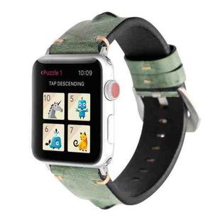 Retro Big Eyes Leather Watch Band For Apple Watch Series 8&7 41mm / SE 2&6&SE&5&4 40mm / 3&2&1 38mm(Green)