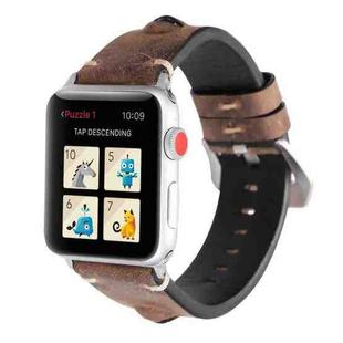Retro Big Eyes Leather Watch Band For Apple Watch Series 8&7 41mm / SE 2&6&SE&5&4 40mm / 3&2&1 38mm(Dark Brown)