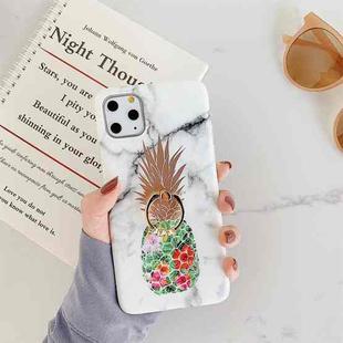 For iPhone 11 Pro Max Gilding Pineapple Pattern Soft TPU Protective Case with Ring Holder(White)