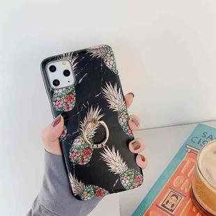 For iPhone 12 mini Gilding Pineapple Pattern Soft TPU Protective Case with Ring Holder (Black)