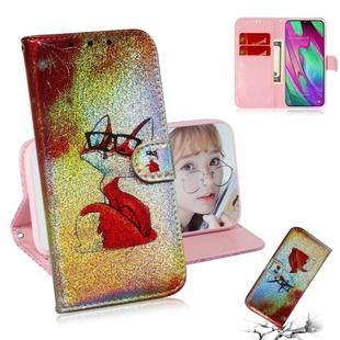 Colored Drawing Pattern Colorful Magnetic Buckle Horizontal Flip PU Leather Case with Holder & Card Slots & Wallet & Lanyard For Galaxy A40(Glasses Fox)