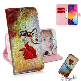 Colored Drawing Pattern Colorful Magnetic Buckle Horizontal Flip PU Leather Case with Holder & Card Slots & Wallet & Lanyard For Galaxy A50(Glasses Fox)