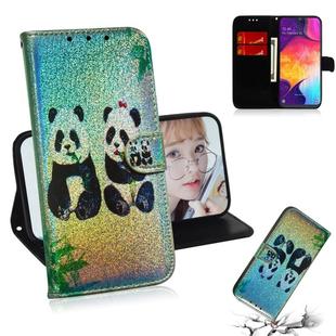 Colored Drawing Pattern Colorful Magnetic Buckle Horizontal Flip PU Leather Case with Holder & Card Slots & Wallet & Lanyard For Galaxy A50(Two Pandas)