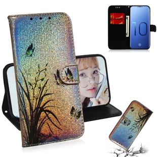 Colored Drawing Pattern Colorful Magnetic Buckle Horizontal Flip PU Leather Case with Holder & Card Slots & Wallet & Lanyard For Galaxy S10(Butterfly Orchid)