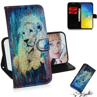 Colored Drawing Pattern Colorful Magnetic Buckle Horizontal Flip PU Leather Case with Holder & Card Slots & Wallet & Lanyard For Galaxy S10e(White Lion)