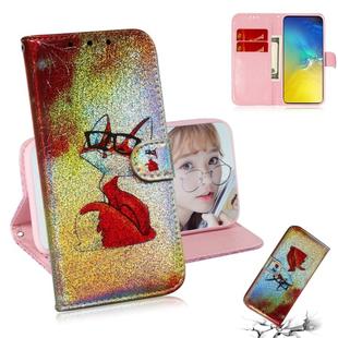 Colored Drawing Pattern Colorful Magnetic Buckle Horizontal Flip PU Leather Case with Holder & Card Slots & Wallet & Lanyard For Galaxy S10e(Glasses Fox)