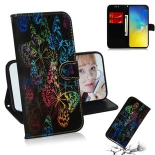 Colored Drawing Pattern Colorful Magnetic Buckle Horizontal Flip PU Leather Case with Holder & Card Slots & Wallet & Lanyard For Galaxy S10e(Butterfies)