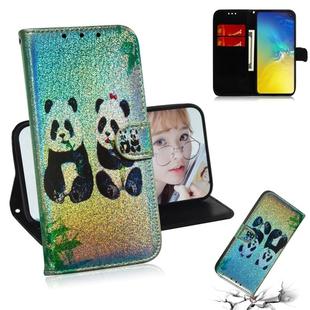 Colored Drawing Pattern Colorful Magnetic Buckle Horizontal Flip PU Leather Case with Holder & Card Slots & Wallet & Lanyard For Galaxy S10e(Two Pandas)