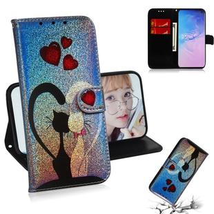 Colored Drawing Pattern Colorful Magnetic Buckle Horizontal Flip PU Leather Case with Holder & Card Slots & Wallet & Lanyard For Galaxy S10+(Love Cat)