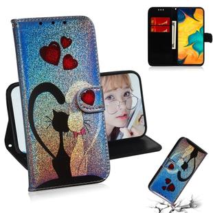 Colored Drawing Pattern Colorful Magnetic Buckle Horizontal Flip PU Leather Case with Holder & Card Slots & Wallet & Lanyard For Galaxy A20 / A30(Love Cat)