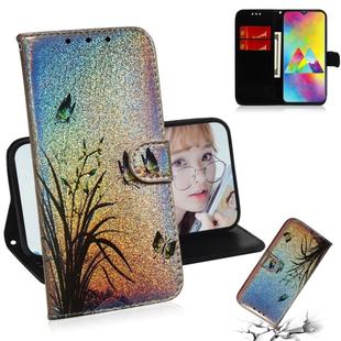 Colored Drawing Pattern Colorful Magnetic Buckle Horizontal Flip PU Leather Case with Holder & Card Slots & Wallet & Lanyard For Galaxy M20(Butterfly Orchid)