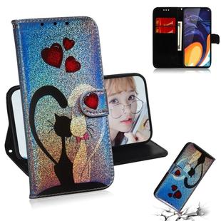 Colored Drawing Pattern Colorful Magnetic Buckle Horizontal Flip PU Leather Case with Holder & Card Slots & Wallet & Lanyard For Galaxy M40/A60(Love Cat)