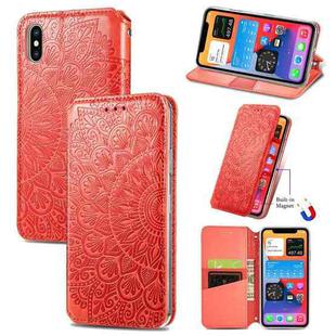 For iPhone X / XS Blooming Mandala Embossed Pattern Magnetic Horizontal Flip Leather Case with Holder & Card Slots & Wallet(Orange)