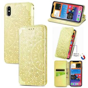 For iPhone X / XS Blooming Mandala Embossed Pattern Magnetic Horizontal Flip Leather Case with Holder & Card Slots & Wallet(Yellow)