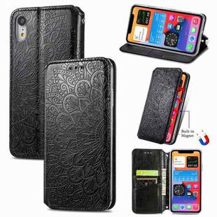 For iPhone XR Blooming Mandala Embossed Pattern Magnetic Horizontal Flip Leather Case with Holder & Card Slots & Wallet(Black)