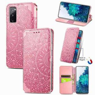 Blooming Mandala Embossed Pattern Magnetic Horizontal Flip Leather Case with Holder & Card Slots & Wallet For Samsung Galaxy S20 FE(Pink)