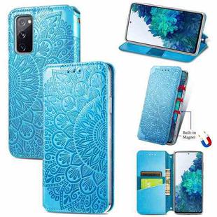 Blooming Mandala Embossed Pattern Magnetic Horizontal Flip Leather Case with Holder & Card Slots & Wallet For Samsung Galaxy S20 FE(Blue)