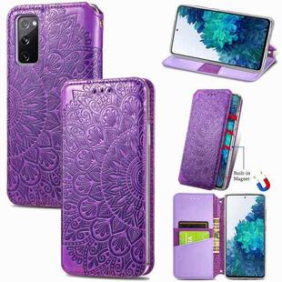 Blooming Mandala Embossed Pattern Magnetic Horizontal Flip Leather Case with Holder & Card Slots & Wallet For Samsung Galaxy S20 FE(Purple)