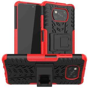 For Xiaomi Poco X3 Tire Texture Shockproof TPU+PC Protective Case with Holder(Red)