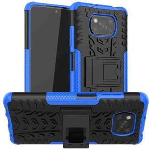 For Xiaomi Poco X3 Tire Texture Shockproof TPU+PC Protective Case with Holder(Blue)