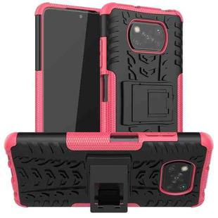 For Xiaomi Poco X3 Tire Texture Shockproof TPU+PC Protective Case with Holder(Pink)