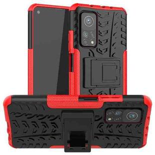 For Xiaomi Mi 10T / 10T Pro 5G Tire Texture Shockproof TPU+PC Protective Case with Holder(Red)
