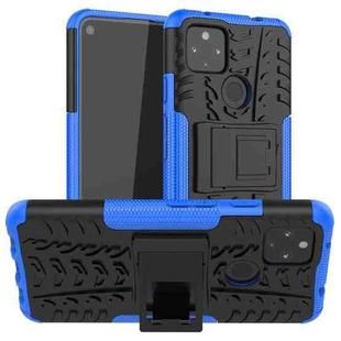For Google Pixel 4a 5G / Pixel 5 XL Tire Texture Shockproof TPU+PC Protective Case with Holder(Blue)
