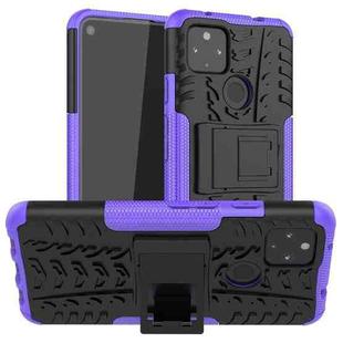 For Google Pixel 4a 5G / Pixel 5 XL Tire Texture Shockproof TPU+PC Protective Case with Holder(Purple)