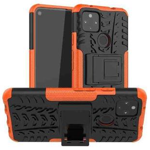 For Google Pixel 4a 5G / Pixel 5 XL Tire Texture Shockproof TPU+PC Protective Case with Holder(Orange)