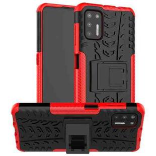 For Motorola Moto G9 Plus Tire Texture Shockproof TPU+PC Protective Case with Holder(Red)