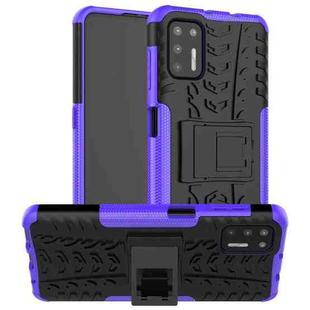 For Motorola Moto G9 Plus Tire Texture Shockproof TPU+PC Protective Case with Holder(Purple)