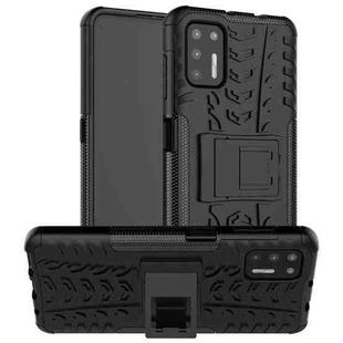 For Motorola Moto G9 Plus Tire Texture Shockproof TPU+PC Protective Case with Holder(Black)