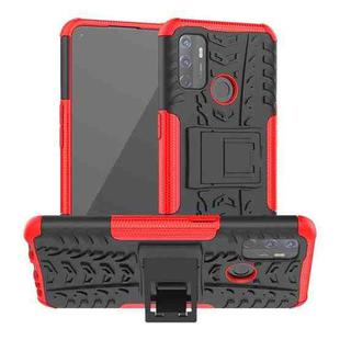 For OPPO A53 / A32 Tire Texture Shockproof TPU+PC Protective Case with Holder(Red)