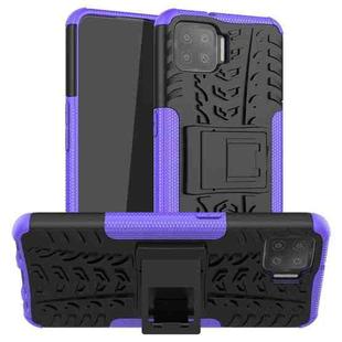 For OPPO F17 Tire Texture Shockproof TPU+PC Protective Case with Holder(Purple)