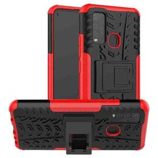 For vivo Y50 Tire Texture Shockproof TPU+PC Protective Case with Holder(Red)
