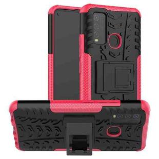 For vivo Y50 Tire Texture Shockproof TPU+PC Protective Case with Holder(Pink)