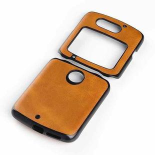 For Motorola Moto Razr 5G Two-color Cowhide Texture Top-grain Leather Shockproof Protective Case(Brown)