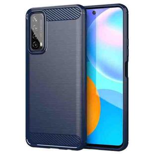 For Huawei P Smart 2021 Brushed Texture Carbon Fiber TPU Case(Navy Blue)