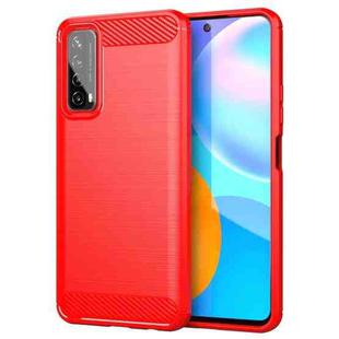 For Huawei P Smart 2021 Brushed Texture Carbon Fiber TPU Case(Red)