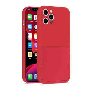 Liquid Silicone Skin Feel Shockproof Protective Case with Card Slot For iPhone 12 Pro Max(Red)