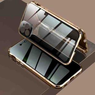 For iPhone 11 Pro Four-corner Shockproof Anti-peeping Magnetic Metal Frame Double-sided Tempered Glass Case (Gold)