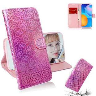 For Huawei P smart 2021 / Y7a Solid Color Colorful Magnetic Buckle Horizontal Flip PU Leather Case with Holder & Card Slots & Wallet & Lanyard(Pink)