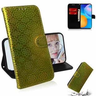 For Huawei P smart 2021 / Y7a Solid Color Colorful Magnetic Buckle Horizontal Flip PU Leather Case with Holder & Card Slots & Wallet & Lanyard(Gold)