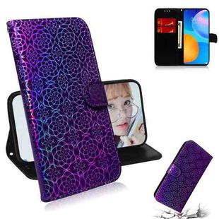 For Huawei P smart 2021 / Y7a Solid Color Colorful Magnetic Buckle Horizontal Flip PU Leather Case with Holder & Card Slots & Wallet & Lanyard(Purple)