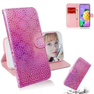 For LG K62 / K52 / Q52 Solid Color Colorful Magnetic Buckle Horizontal Flip PU Leather Case with Holder & Card Slots & Wallet & Lanyard(Pink)