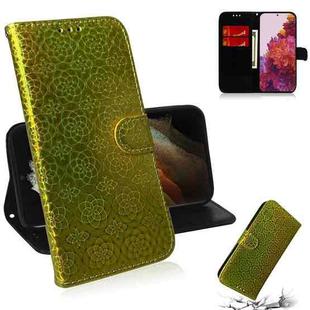 For Samsung Galaxy S21 Ultra 5G Solid Color Colorful Magnetic Buckle Horizontal Flip PU Leather Case with Holder & Card Slots & Wallet & Lanyard(Gold)
