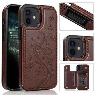 For iPhone 12 mini Butterflies Flowers Double Buckle PU + TPU Protective Case with Holder & Card Slots & Photo Frame (Brown)