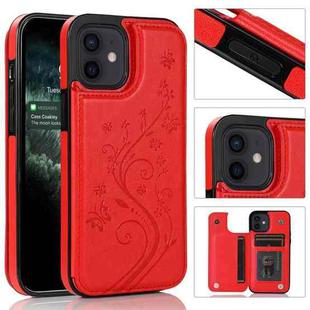 For iPhone 12 mini Butterflies Flowers Double Buckle PU + TPU Protective Case with Holder & Card Slots & Photo Frame (Red)